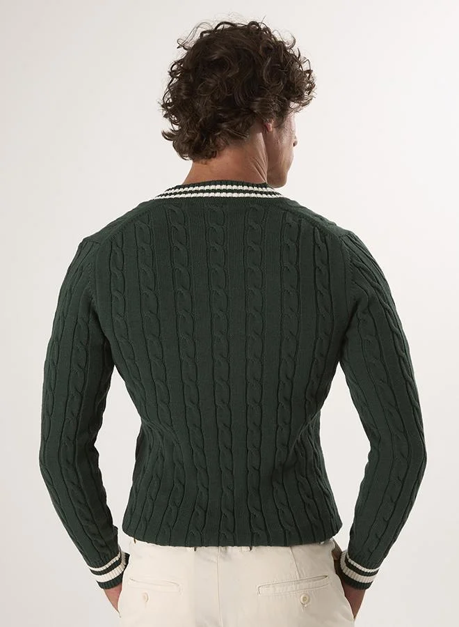 FELIX HARDY V-Neck Basic Cable Knit Pullover
