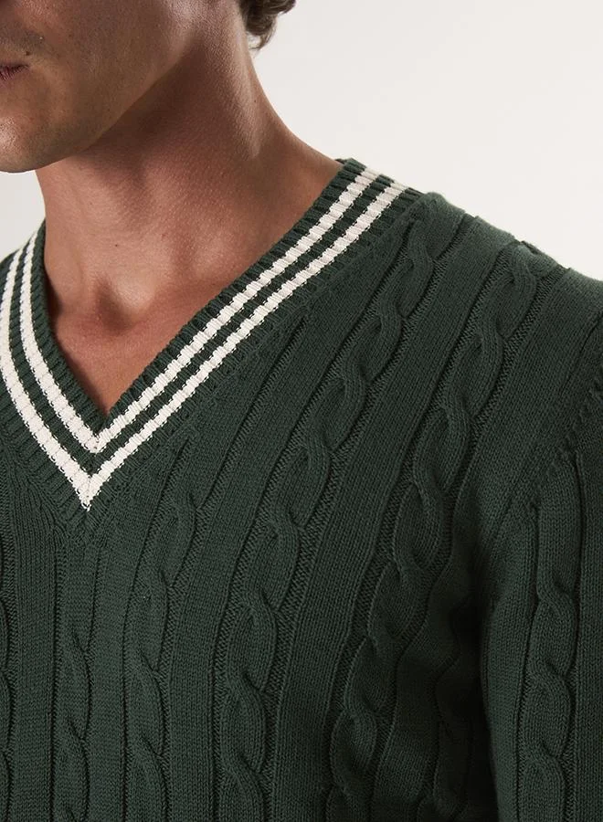 FELIX HARDY V-Neck Basic Cable Knit Pullover