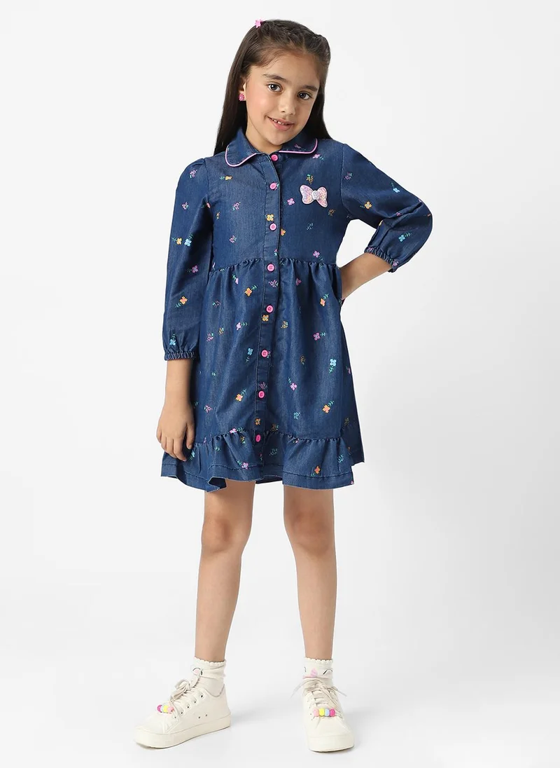 نوتيناتي Nautinati Girls' Denim Shirt Dress With Puff Sleeves