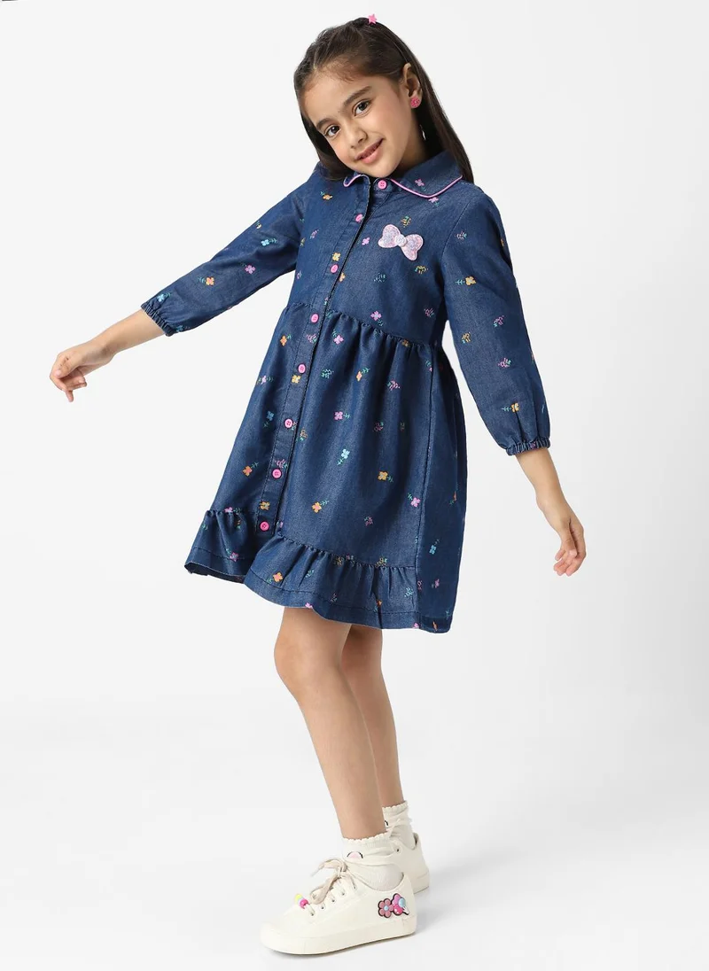 نوتيناتي Nautinati Girls' Denim Shirt Dress With Puff Sleeves