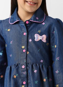Nautinati Nautinati Girls' Denim Shirt Dress With Puff Sleeves  - Image 4