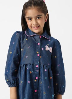 Nautinati Nautinati Girls' Denim Shirt Dress With Puff Sleeves  - Image 5