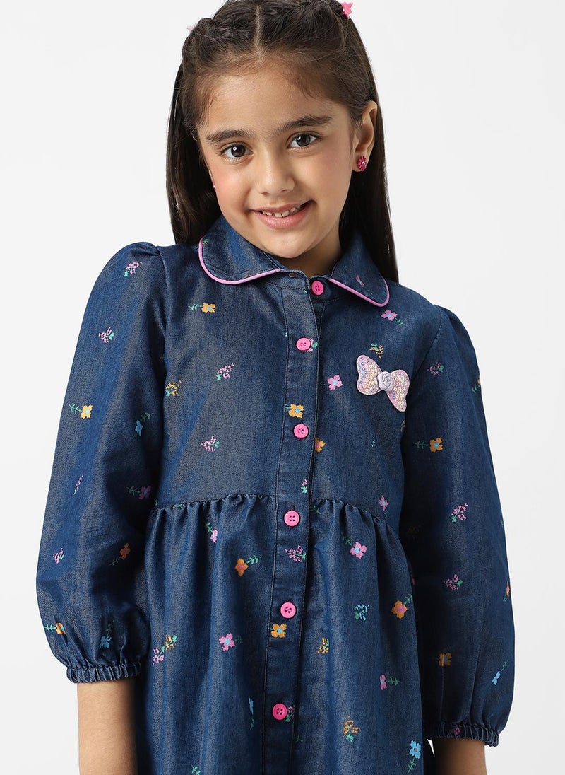 Nautinati Girls' Denim Shirt Dress With Puff Sleeves