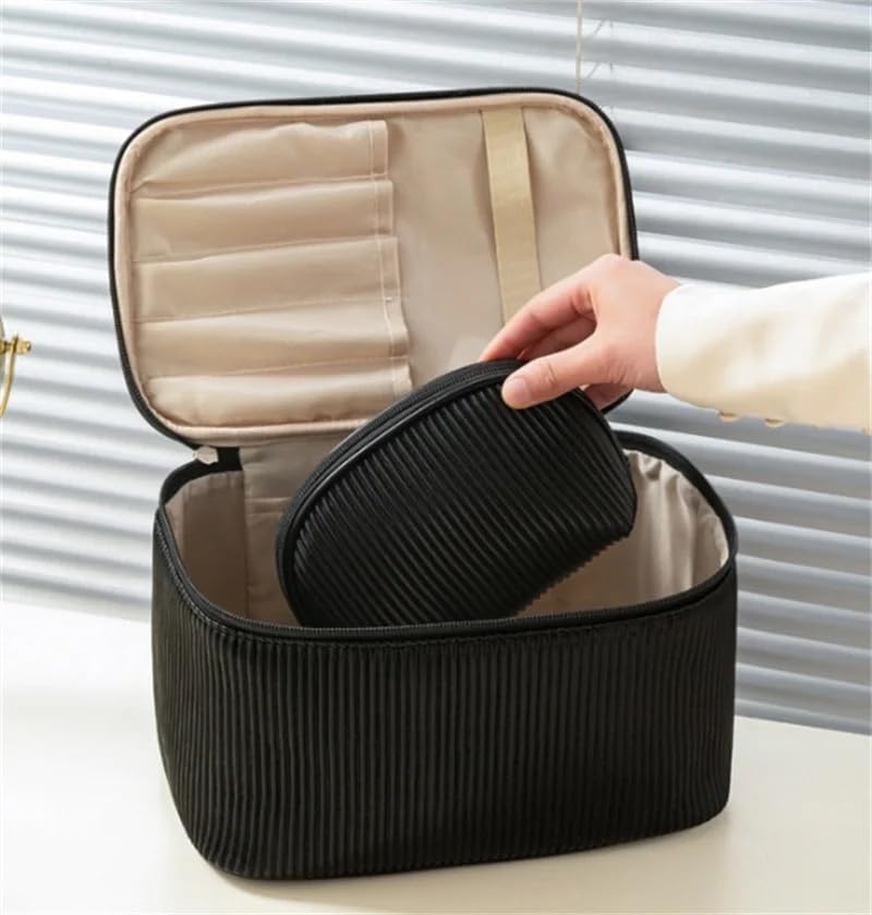 BLUE BEADS Cosmetic Vanity Bag PU Leather with Makeup Brush Bag Multifunction Toiletries Organizer Toiletry Bag for Women and Girls (Black) - Image 4