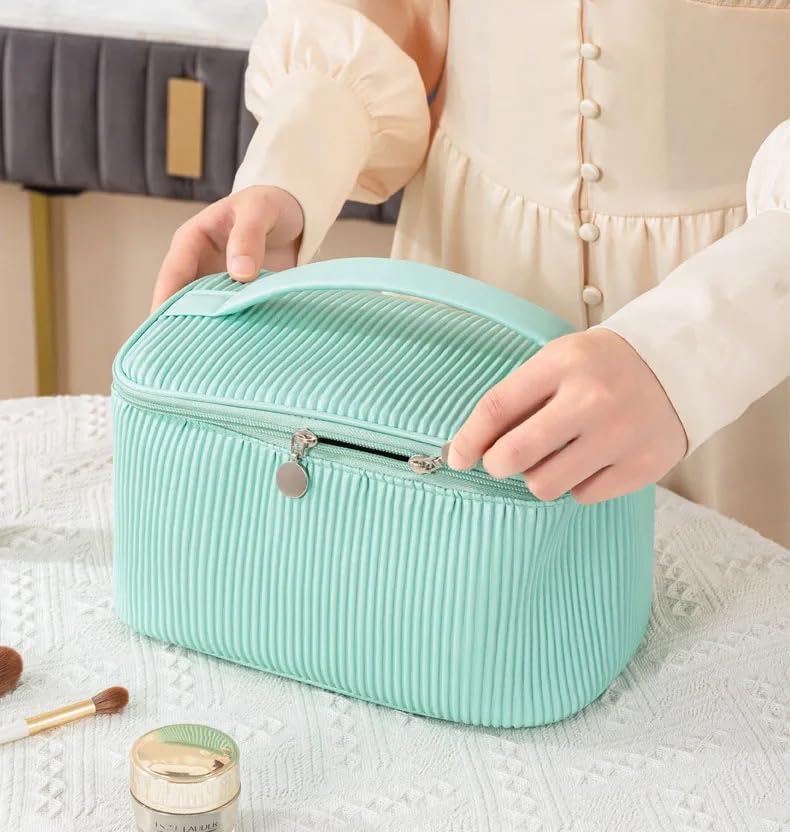 BLUE BEADS Cosmetic Vanity Bag PU Leather with Makeup Brush Bag Multifunction Toiletries Organizer Toiletry Bag for Women and Girls (Black) - Image 3