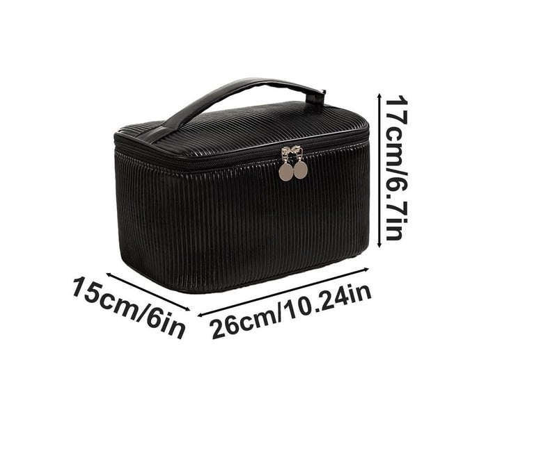 BLUE BEADS Cosmetic Vanity Bag PU Leather with Makeup Brush Bag Multifunction Toiletries Organizer Toiletry Bag for Women and Girls (Black) - Image 2