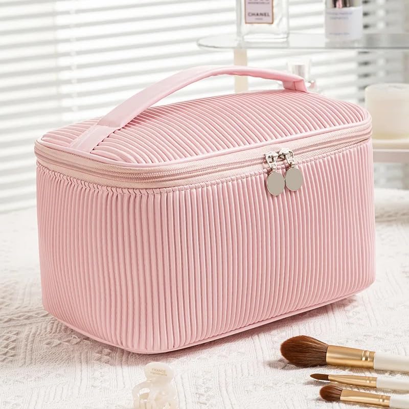 BLUE BEADS Cosmetic Vanity Bag PU Leather with Makeup Brush Bag Multifunction Toiletries Organizer Toiletry Bag for Women and Girls (Black) - Image 5