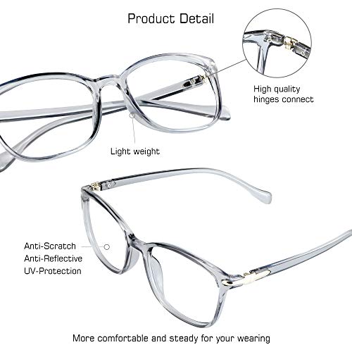 VisionGlobal Blue Light Blocking Glasses for Women Men, Square Frame Computer Reading Glasses(Clear Gray,+1.25 Magnification) - Image 2