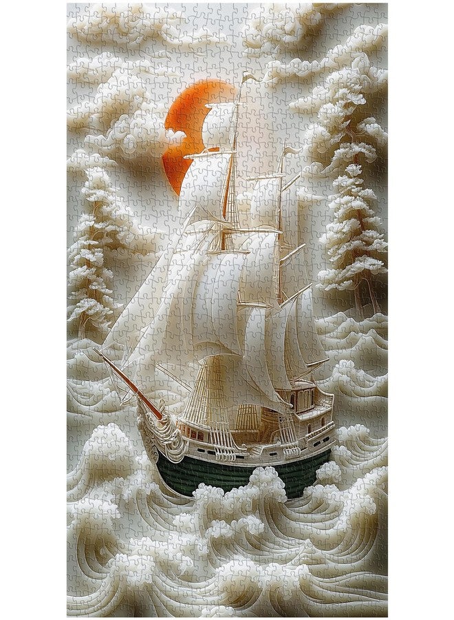 PICKFORU Sailboat 1000 Piece Puzzle for Adults, Ocean Sunset Boat Jigsaw Puzzle Sailing, Sea Sculpted Theme as Home Decor - Image 2