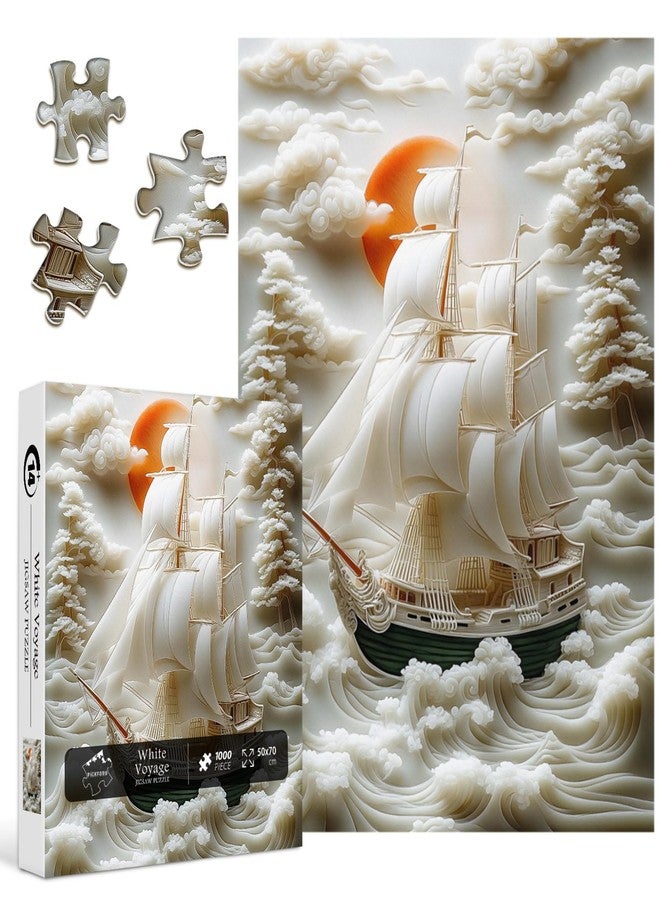 PICKFORU Sailboat 1000 Piece Puzzle for Adults, Ocean Sunset Boat Jigsaw Puzzle Sailing, Sea Sculpted Theme as Home Decor - Image 1