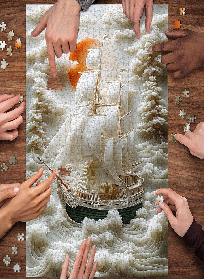PICKFORU Sailboat 1000 Piece Puzzle for Adults, Ocean Sunset Boat Jigsaw Puzzle Sailing, Sea Sculpted Theme as Home Decor - Image 5