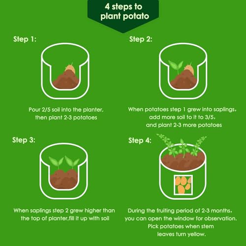 Delxo 5 Pack 7 Gallon Potato Growing Bags, Planter Garden Grow Bags with Flap, Double Layer Breathable Nonwoven Cloth for Planting,Vegetable,Tomato,Aeration Fabric Pots with Handles Green - Image 5