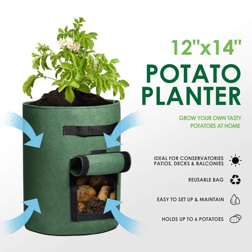 Delxo 5 Pack 7 Gallon Potato Growing Bags, Planter Garden Grow Bags with Flap, Double Layer Breathable Nonwoven Cloth for Planting,Vegetable,Tomato,Aeration Fabric Pots with Handles Green - Image 4