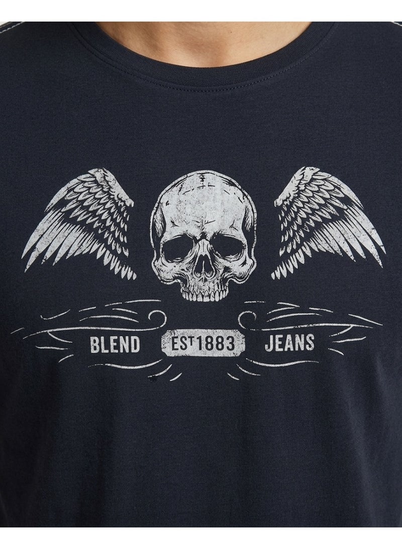 Blend Black Men's Soft Crew Neck Short Sleeve T-Shirt with Skull Wings Graphic - Image 3