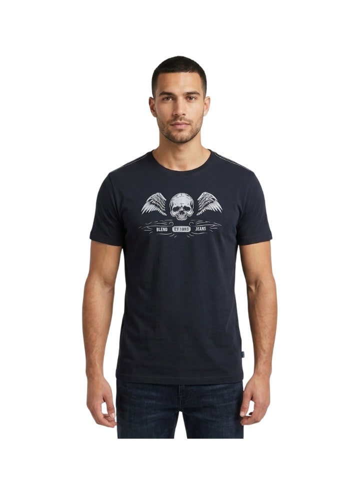 Blend Black Men's Soft Crew Neck Short Sleeve T-Shirt with Skull Wings Graphic - Image 1