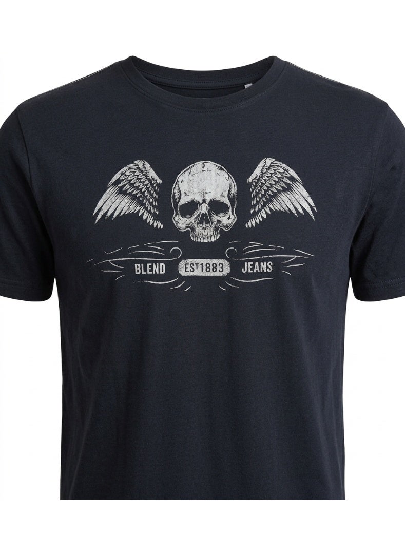 Blend Black Men's Soft Crew Neck Short Sleeve T-Shirt with Skull Wings Graphic - Image 2