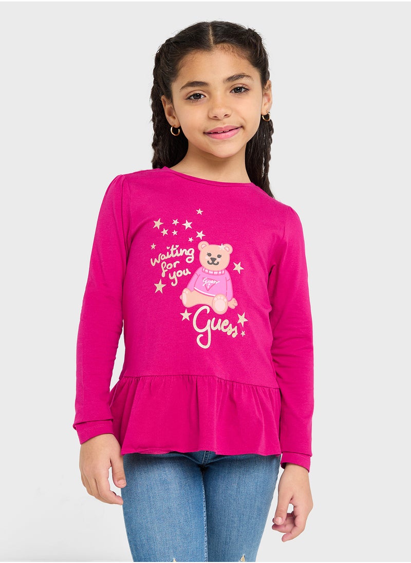 GUESS Kids Logo Detail Long Sleeve T-Shirt  - Image 1