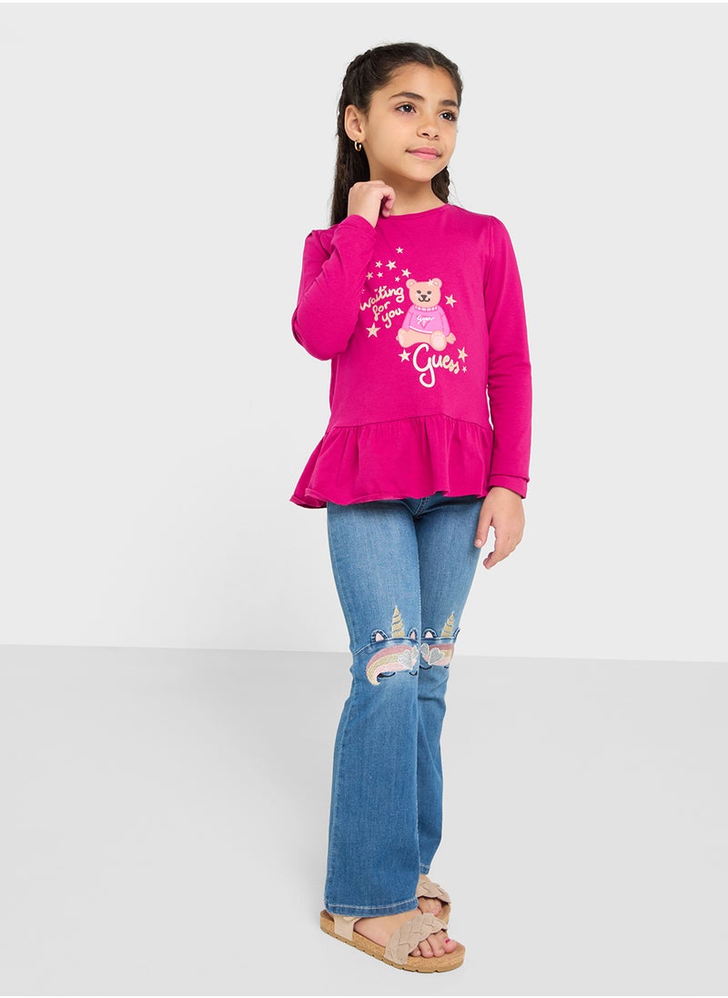 GUESS Kids Logo Detail Long Sleeve T-Shirt  - Image 4