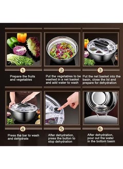 XiuWoo Salad Spinner Stainless Steel, Vegetable Washer with 3.5L Bowl, Lettuce Cleaner and Dryer  - Image 4