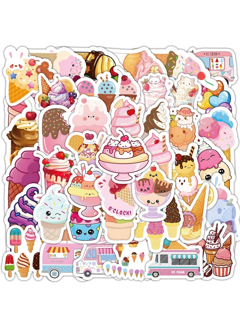 Ice Cream Stickers, 53Pcs Ice Cream Cone Stickers Decals Party Favors Decor Supplies for Adult Teen Kids, Cute Sweet Ice Cream Stickers Bulk for Laptop Water Bottle Refriger Luggage Skateboard - Image 1