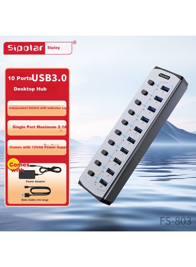 Sipolar Usb 3.0 Hub 10 Port High Speed Expansion Dock Hub Splitter Extension Cable Desktop Laptop Multi-interface Converter Expansion Dock Fs-803 - Image 1