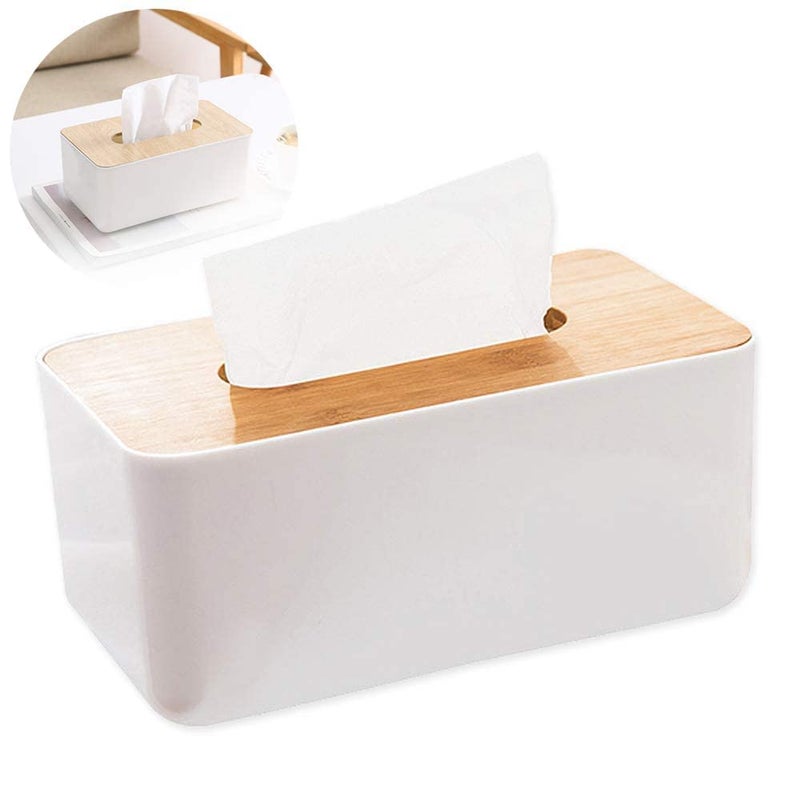 COLBEX Wooden Tissue Box Holder Cover,Rectangular Paper Holder Boxes,Removable Facial Tissue Dispenser Holder for Bathroom Vanity Countertop,Bedroom,Living Room,Kitchen - Image 1