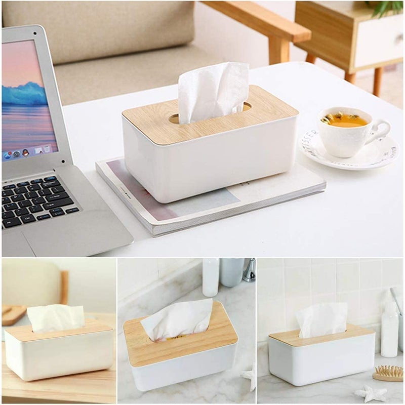 COLBEX Wooden Tissue Box Holder Cover,Rectangular Paper Holder Boxes,Removable Facial Tissue Dispenser Holder for Bathroom Vanity Countertop,Bedroom,Living Room,Kitchen - Image 5