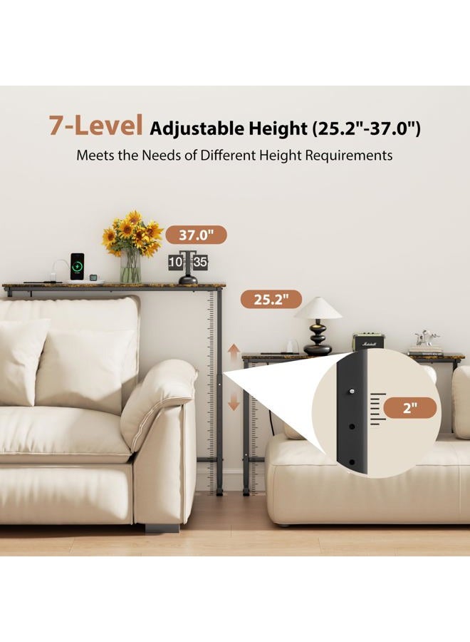 GRLEAF 39" Adjustable Height Narrow Console Table with Power Outlets, Long Sofa Table with Charging Station Behind Couch Table Skinny Entryway Table for Living Room, Hallway and Office – Rustic Brown - Image 5