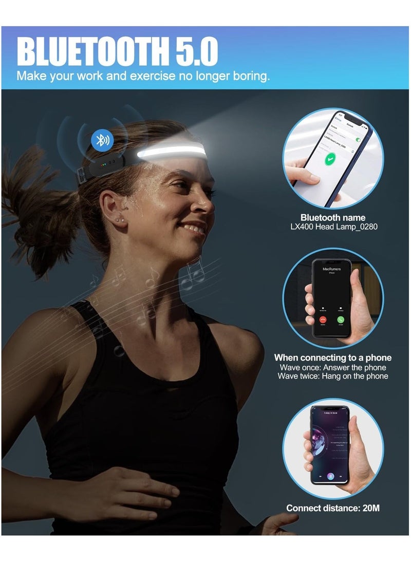 LED Head Torch with Bluetooth Function, 3 Modes, IPX4 Waterproof, 230° Wide Floodlight, Adjustable Vision Sensor, Super Bright Head Lamp for Camping, Repair, Fishing - Image 3