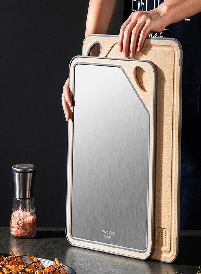 MAX COOK MAXCOOK 18/8 Stainless Steel Cutting Board, Double-Sided Wheat Straw Chopping Board for Kitchen,Non Toxic Chopping Cutting Boards 14.1 X 10 Inch - Image 5