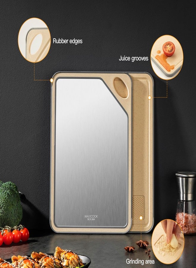 MAX COOK MAXCOOK 18/8 Stainless Steel Cutting Board, Double-Sided Wheat Straw Chopping Board for Kitchen,Non Toxic Chopping Cutting Boards 14.1 X 10 Inch - Image 3