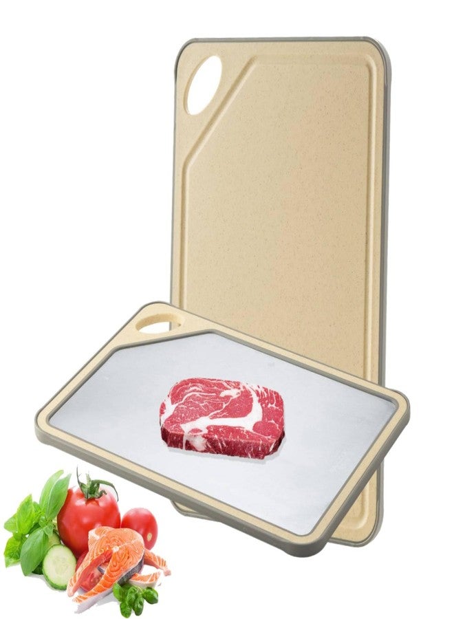 MAX COOK MAXCOOK 18/8 Stainless Steel Cutting Board, Double-Sided Wheat Straw Chopping Board for Kitchen,Non Toxic Chopping Cutting Boards 14.1 X 10 Inch - Image 1
