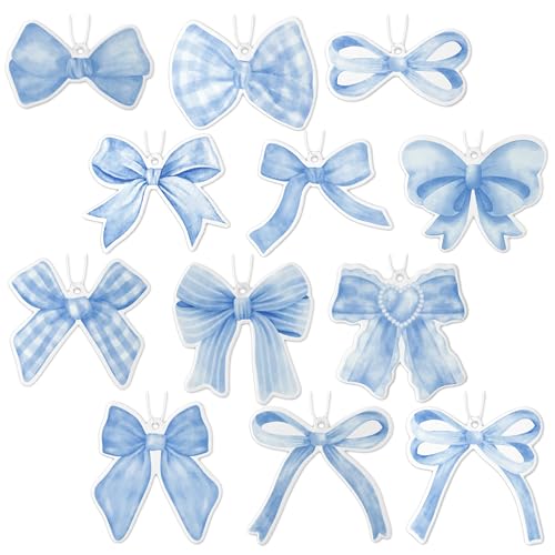 A1diee 12Pcs Blue Coquette Bow Air Freshener Hanging Light Blue Aesthetic Diffuser Ornaments Refresh Air Fragrant Pendant Car Interior with Essential Oils Gift Set LongLasting for Car Accessories - Image 1