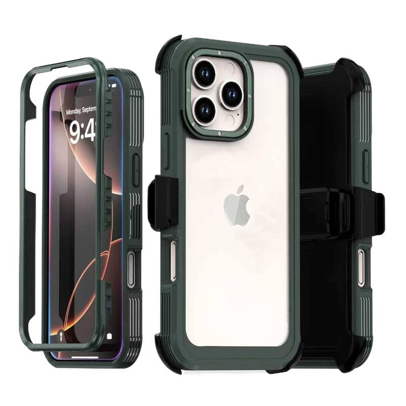 TPU Protective Case for iPhone 14 / 14 Plus / 14 Pro / 14 Pro Max with Drop Protection and Anti-Fingerprint plus Shockproof plus Kickstand plus Full Coverage in Dark Green - Image 1