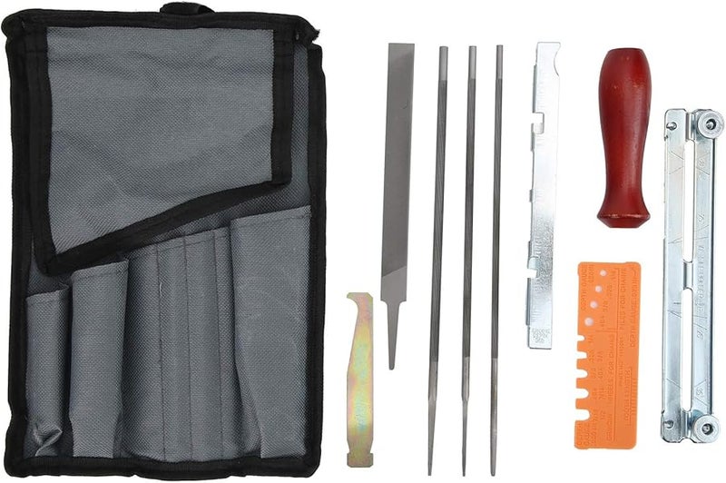 مجموعة شحذ منشار سلسلة من 10 قطع باللون الأزرق مع حامل ملف ومقبض للسلاسل المستديرة والمستطيلة - Image 2