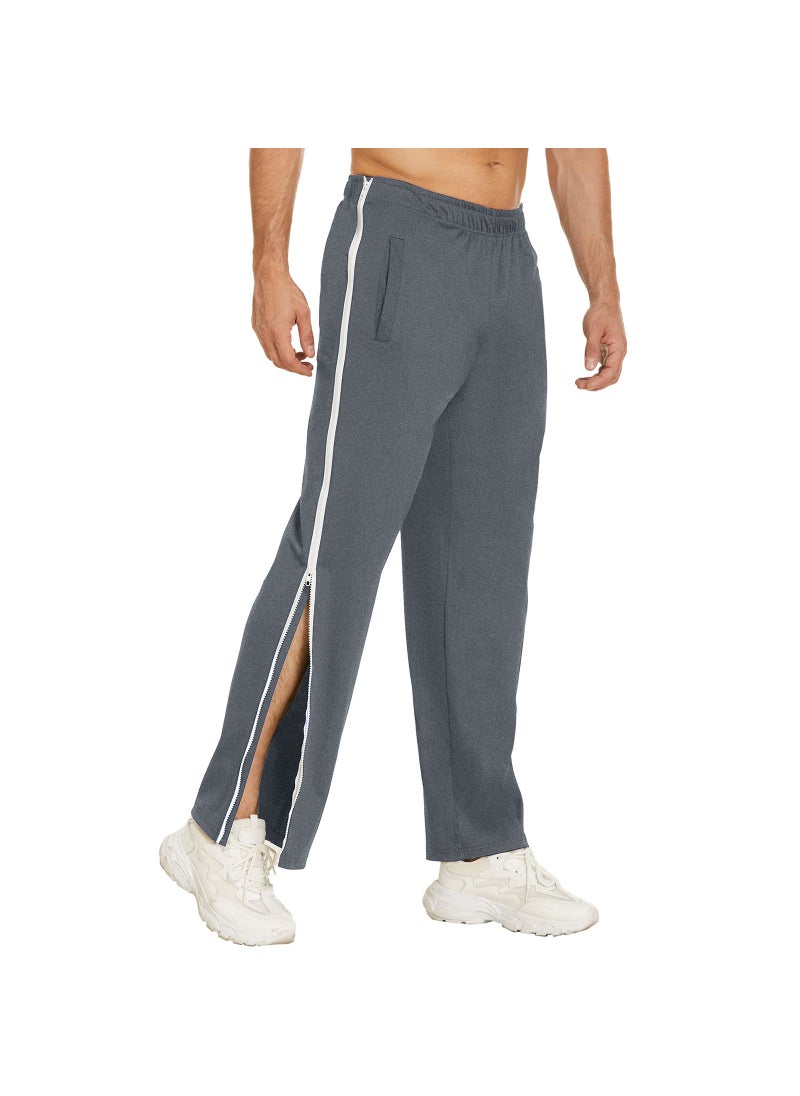 Mens Trendy Zipper Joggers Loose Fit Training Pants Black - Image 5