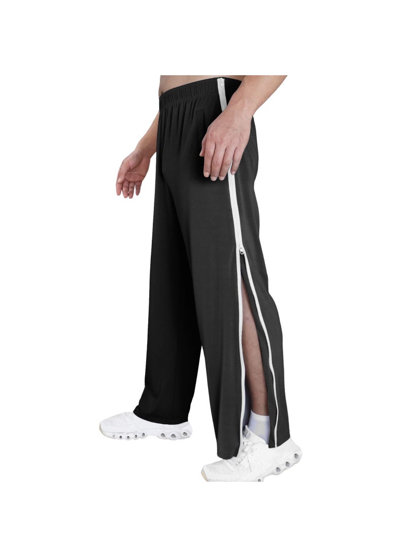Mens Trendy Zipper Joggers Loose Fit Training Pants Black - Image 1