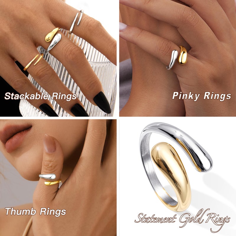 Poxtex Two-Toned Jewelry Gold and Silver Open Pinky Rings, Mixed Metal Jewelry Women Fashion Size 6 - Image 3