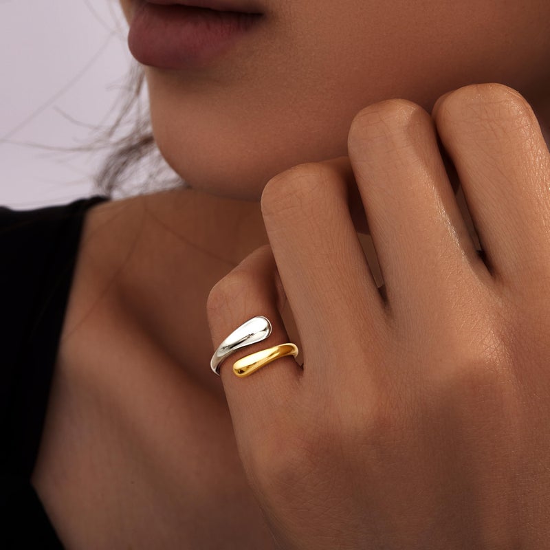 Poxtex Two-Toned Jewelry Gold and Silver Open Pinky Rings, Mixed Metal Jewelry Women Fashion Size 6 - Image 2