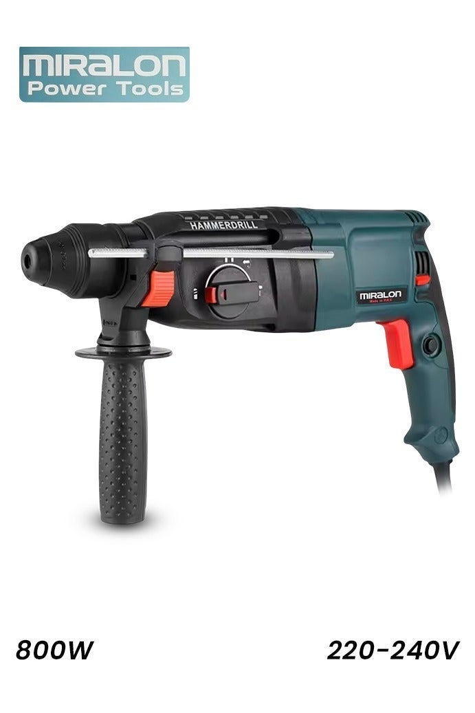 MIRALON Rotary Hammer Drill 800W, 26mm SDS Plus, 3 Modes (Drill/Hammer/Hammer Drill), 220–240V, Variable Speed, Forward/Reverse, Depth Rod & Carry Case - Image 2