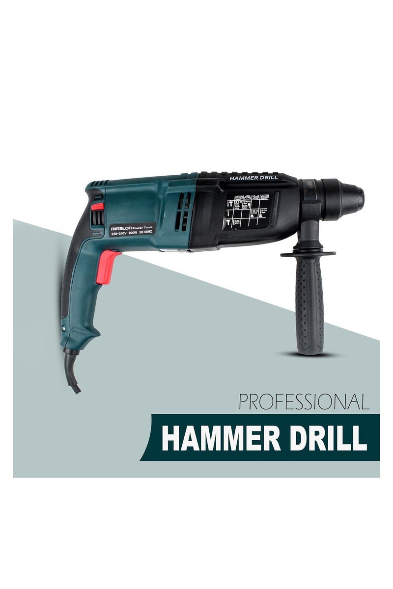 MIRALON Rotary Hammer Drill 800W, 26mm SDS Plus, 3 Modes (Drill/Hammer/Hammer Drill), 220–240V, Variable Speed, Forward/Reverse, Depth Rod & Carry Case - Image 5