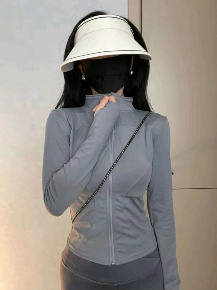 Generic Summer Popular Slim-Fitting Sun Protection Clothing Upf50 Womens Casual Yoga Thin Jacket Outdoor Sports Ice Silk Sun Protection Clothing Light gray 