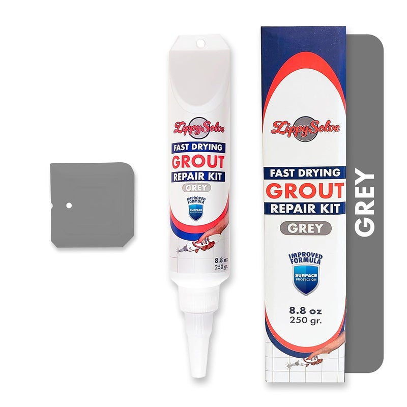 ZippySolve Tile Grout, Repair Kit,Restore & Renew Tile Joints Line, Fast Drying Grout Paint Squeeze Tube for Bathroom Shower Kitchen Floor, Waterproof (8.8 oz) (Grey) - Image 1