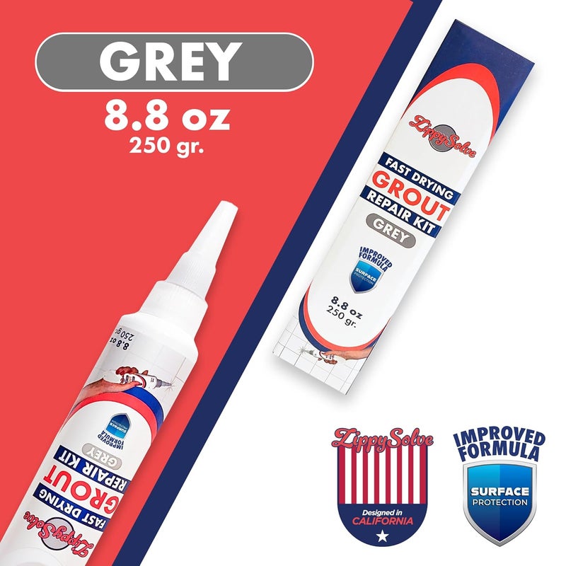 ZippySolve Tile Grout, Repair Kit,Restore & Renew Tile Joints Line, Fast Drying Grout Paint Squeeze Tube for Bathroom Shower Kitchen Floor, Waterproof (8.8 oz) (Grey) - Image 2