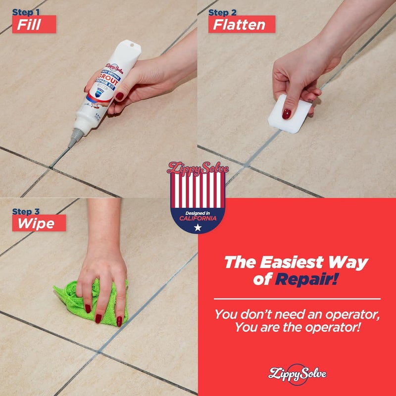 ZippySolve Tile Grout, Repair Kit,Restore & Renew Tile Joints Line, Fast Drying Grout Paint Squeeze Tube for Bathroom Shower Kitchen Floor, Waterproof (8.8 oz) (Grey) - Image 5