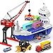 CUTE STONE 2in1 Toy Boat  Tower Crane Playset Cargo Ship with LightsSounds  PushGo Transport Ship  Construction Vehicle Toys Interactive Carrier Boat for Kids Boys Girls - Image 2