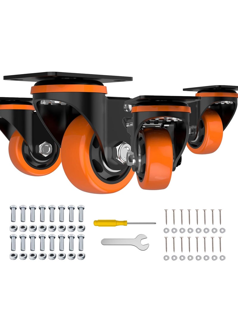 JIN FU TOU 3 Inch Caster WheelsOrange Casters Set of 4 Heavy Duty Casters with Brake 2300 Lbs Locking Industrial Swivel Top Plate Casters Wheels for Furniture and Workbench CartTwo Hardware Kits Include 