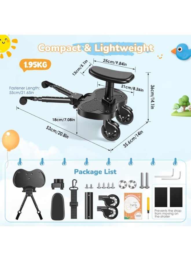 NANAO لوحة بوجي، لوحة بوجي عالمية مع مقعد للأطفال، لوحة أطفال، ملحق عربة الأطفال من 2-6 سنوات (25 كجم)، تناسب أكثر من 99% من عربات الأطفال، عجلات سوداء - Image 2