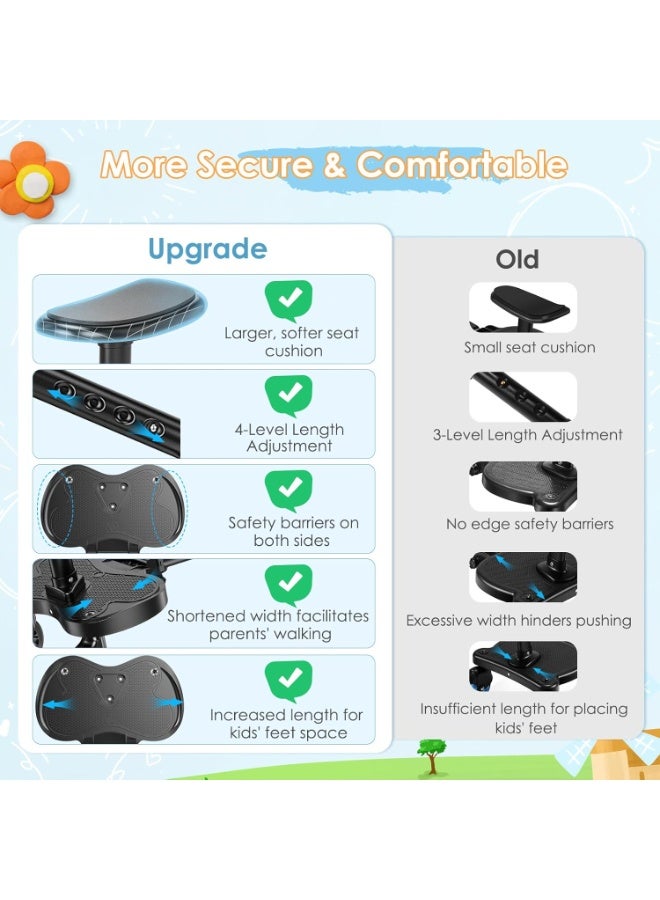 NANAO لوحة بوجي، لوحة بوجي عالمية مع مقعد للأطفال، لوحة أطفال، ملحق عربة الأطفال من 2-6 سنوات (25 كجم)، تناسب أكثر من 99% من عربات الأطفال، عجلات سوداء - Image 3