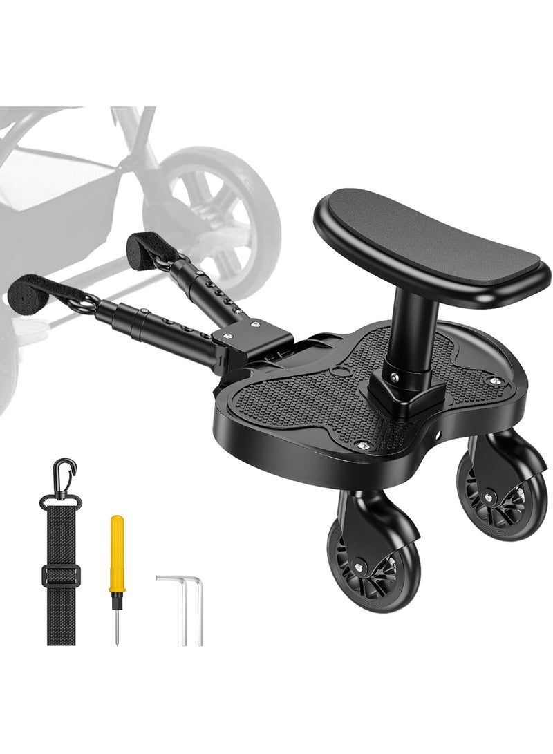 NANAO لوحة بوجي، لوحة بوجي عالمية مع مقعد للأطفال، لوحة أطفال، ملحق عربة الأطفال من 2-6 سنوات (25 كجم)، تناسب أكثر من 99% من عربات الأطفال، عجلات سوداء - Image 1